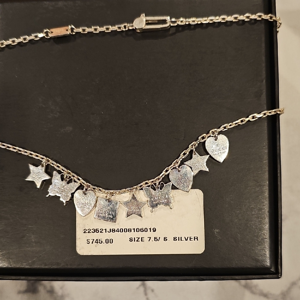 Gucci Silver Charm Bracelet with Stars and Hearts